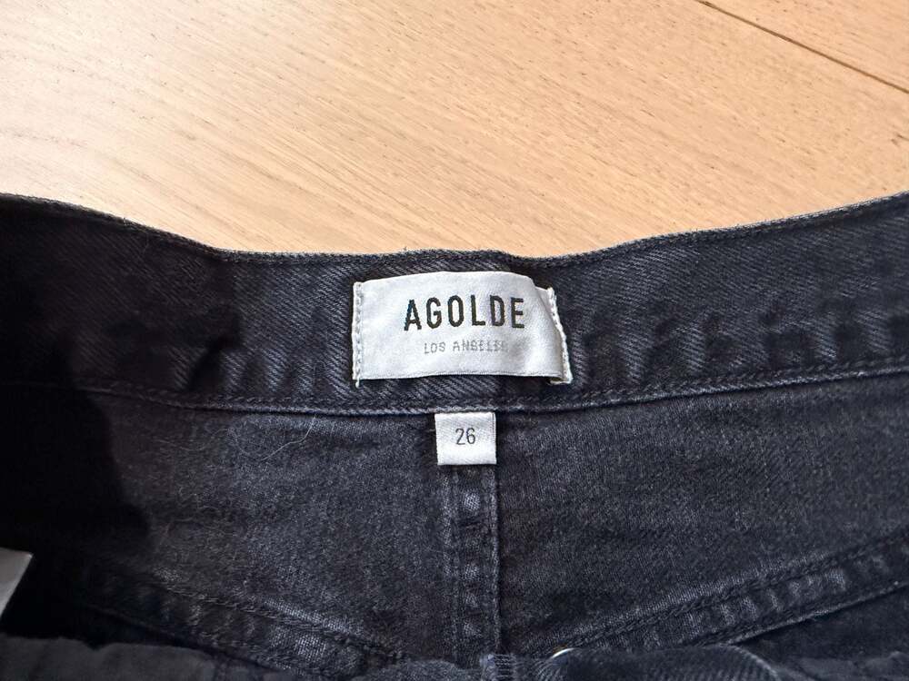 AGOLDE Parker Distressed High Rise Cut-Off Black Denim Shorts - Picture 3 of 10